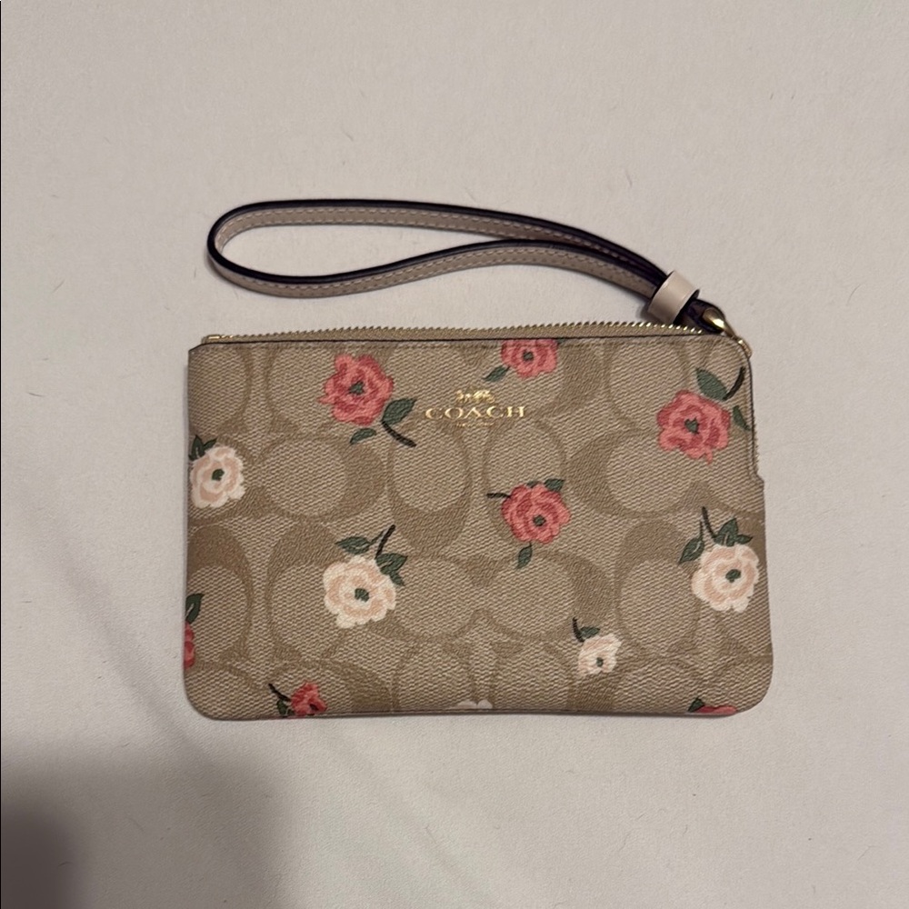 Brand new Coach Tan and Pink Floral Clutch Wristlet